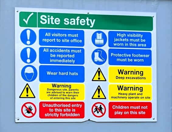 First Aid Signs (green and white) indicate safety-related facilities such as fire exits, first aid stations, or emergency assembly points